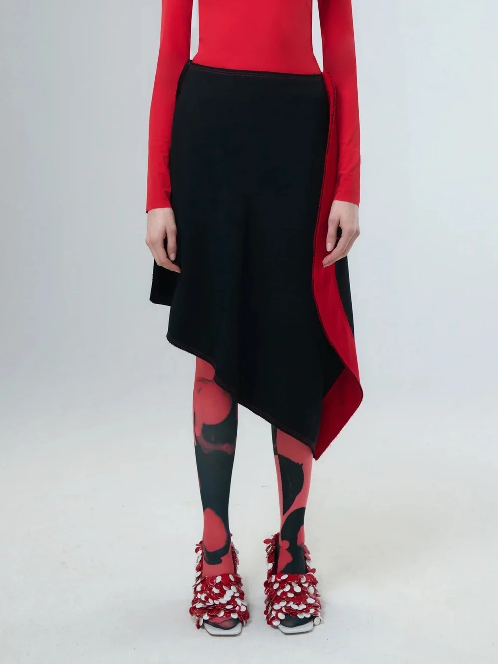 Zomer 2024 Whiteread Midi Asymmetrical Contrast Skirt